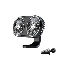 F211 Car Double Head With Led Electric Fan Car Air Outlet Instrument Panel USB Mini Fan(Black)