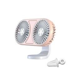 F211 Car Double Head With Led Electric Fan Car Air Outlet Instrument Panel USB Mini Fan(Pink)