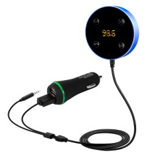JRFC02 Multifunctional Car Bluetooth FM Receiver + Transmitter with Remote Controller, Support Hands-free Answer Phone & Smartphones Double USB Charging Function(Blue)