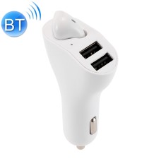RV2 2 in 1 2.4A Dual USB Port Car Charger & V5.0 Bluetooth Headset, Support Hands-free Call (Left Ear White)