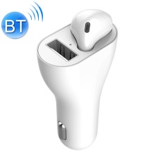 RV1 2 in 1 2.4A USB Port Car Charger & V5.0 Bluetooth Headset, Support Hands-free Call (Left Ear White)