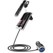 BC46 Bluetooth 5.0 Multi-function Car Bluetooth Earphone, Support Private Call & AUX Output & Dual USB Charging