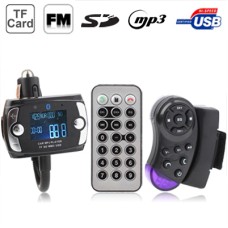 Car Bluetooth Handfree MP3 -плеер FM -передатчик с рулевым колесом пульт дистанционного управления, поддержка USB Flash Disk & SD / MMC / TF CARD (Black)