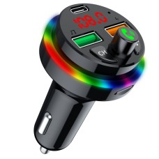 PDF16 Car Bluetooth 5.0 FM -передатчик красочный окружающий свет тип C Двойной USB -заряд