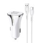 hoco Z31 18W 3.4A Portable QC3.0 Dual USB Car Charger with Type-C / USB-C Charging Cable (White)