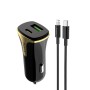 hoco Z31A 18W 3.4A Portable PD + QC3.0 Car Charger with 8 Pin Charging Cable (Black)