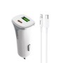 hoco Z31A 18W 3.4A Portable PD + QC3.0 Car Charger with 8 Pin Charging Cable (White)