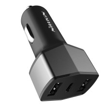 Nillkin 5V 3.4a / 5V 3a Dual USB + USB-C / Type-C Три порта Smart Car Зарядное устройство с светодиодным индикатором (черный)