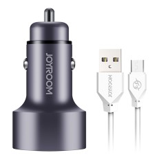 JOYROOM C-M215 5V 2.1A Aluminum Alloy Dual USB Ports Smart Car Charger, with Micro USB to USB Charger Cable & Current Display