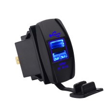 Car Waterproof Dual USB Charger DC12-24V 3.1A, with LED Indicator Light(Blue Light)