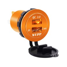 Universal Car QC3.0 Dual Port USB Charger Aluminum Alloy 2 Port USB Adapter 5V 2.4A IP66(Orange Light)