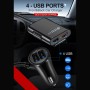 HMQ-C801 1.8m 8A Max 4 Ports USB Car Charger with Extending USB HUB for Front & Back Seat Charging (Black)