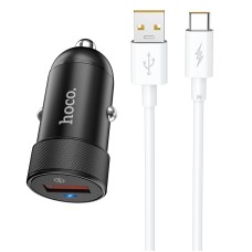 Hoco Z32A 18W USB-C / Type-C Интерфейс Flash Power Полностью совместимое автомобильное зарядное устройство + набор кабелей USB-C / Type-C (черный)