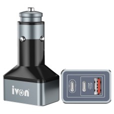 Ivon CC43 45W PD 3.0 Dual USB-C / Type-C + QC 3.0 USB-квадратный автомобильный зарядное устройство