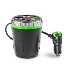 Cup Holder Car Charger Dual Cigarette Lighter 4USB Ports Charger Car MP3 Player (Green)