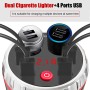 Cup Holder Car Charger Dual Cigarette Lighter 4USB Ports Charger Car MP3 Player (Green)