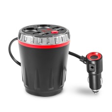 Cup Holder Car Charger Dual Cigarette Lighter 4USB Ports Charger Car MP3 Player (Red)