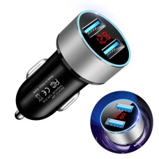 JMG-C016A 5 PCS 5V 3.1A Car Dual USB Charger with LED Display(Silver)