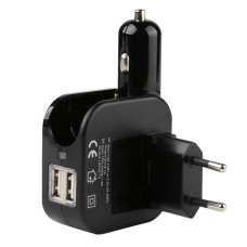 SL-608 2 в 1 2.1A Двойное USB-зарядное устройство складное автомобильное зарядное устройство, ЕС (черный)