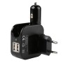 SL-608 2 in 1 2.1A Dual USB Travel Charger Foldable Car Charger, EU Plug(Black)