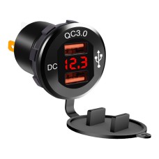 CS-876A2 Car Square Aluminum Alloy QC 3.0 Dual USB Charger with Voltmeter