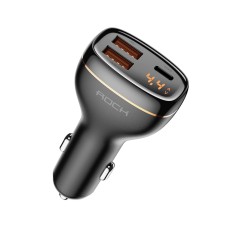 Rock C301 60W Smart Digital Display Three Port Car Charger (Black)