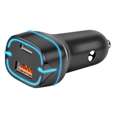 QC USB + USB-C / TYPE-C Двойной порты быстро зарядки зарядное автомобильное зарядное устройство со светящейся апертурой (черное)