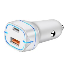 QC USB + USB-C / Type-C Двойной порты быстро заряжая автомобильное зарядное устройство со светящейся апертурой (белый)