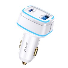 USAMS US-CC142 C24 120W Type-C / USB-C + USB Dual Ports Car Charger(White)