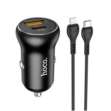 Hoco NZ5 PD 30W TYPE-C / USB-C + QC 3.0 USB CAR Зарядное устройство с кабелем данных TYPE-C / USB-C-C-8 (BLACK)