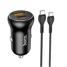 hoco NZ5 PD 30W Type-C / USB-C + QC 3.0 USB Car Charger with  Type-C / USB-C to Type-C / USB-C Data Cable(Black)