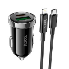 Hoco Z44 ведущий PD 20W USB-C / Type-C + QC 3.0 USB CAR Зарядное устройство с USB-C / Type-C до 8 PIN-Cable (Black)