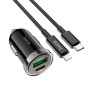 Hoco Z44 ведущий PD 20W USB-C / Type-C + QC 3.0 USB CAR Зарядное устройство с USB-C / Type-C до 8 PIN-Cable (Black)