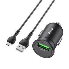 hoco Z43 Mighty Single Port QC3.0 18W Car Charger with USB to Micro USB Data Cable(Black)