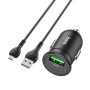 hoco Z43 Mighty Single Port QC3.0 18W Car Charger with USB to Micro USB Data Cable(Black)