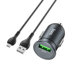 hoco Z43 Mighty Single Port QC3.0 18W Car Charger with USB to Micro USB Data Cable(Tarnish)