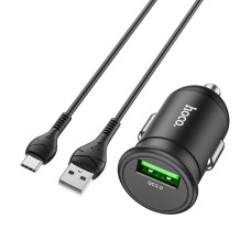 hoco Z43 Mighty Single Port QC3.0 18W Car Charger with USB to USB-C / Type-C Data Cable(Black)