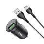 hoco Z43 Mighty Single Port QC3.0 18W Car Charger with USB to USB-C / Type-C Data Cable(Black)