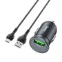 hoco Z43 Mighty Single Port QC3.0 18W Car Charger with USB to USB-C / Type-C Data Cable(Tarnish)