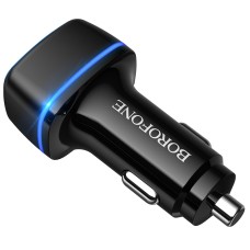 Borofone BZ14 12W Dual USB Ports Car Charger with Ambient Light(Black)