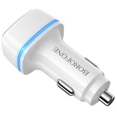 Borofone BZ14 12W Dual USB Ports Car Charger with Ambient Light(White)