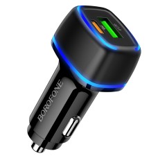 Borofone BZ14A PD 20W USB-C / Type-C + QC 3.0 USB Ports Car Charger with Ambient Light(Black)