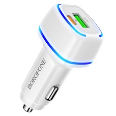 Borofone BZ14A PD 20W USB-C / Type-C + QC 3.0 USB Ports Car Charger with Ambient Light(White)