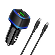 Borofone BZ14A PD 20W USB-C / Type-C + QC 3.0 USB Ports Car Charger with Ambient Light + 1m USB-C / Type-C to USB-C / Type-C Data Cable Set(Black)