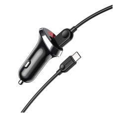 Borofone Bz15 Amplioucious Dual USB-порты Цифровой дисплей CAR Зарядное устройство + 1M USB-USB-C / TYPE CABLE CABLE (BLACK)