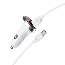 Borofone Bz15 Abuspicious Dual USB-порты Цифровой дисплей CAR Зарядное устройство + 1M USB-USB-C / TYPE-C Набор данных (белый) (белый)