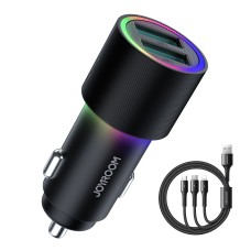 JOYROOM JR-CL10 4.8A Dual USB Car Charger with 3 In 1 Charging Cable(Black)