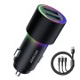 JOYROOM JR-CL10 4.8A Dual USB Car Charger with 3 In 1 Charging Cable(Black)