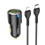 Hoco NZ6 Двойной тип-C / USB-C + USB PD45W 3-портового автомобильного зарядного устройства с кабелем зарядки типа C / USB-C-C-C (Black)