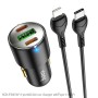 hoco NZ6 Dual Type-C / USB-C + USB PD45W 3-port Car Charger with Type-C / USB-C to 8 Pin Charging Cable(Black)